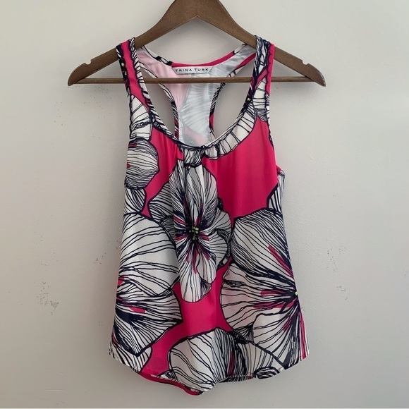 Trina Turk Floral Silk Racerback Tank Top Small Fuchsia - Picture 8 of 8